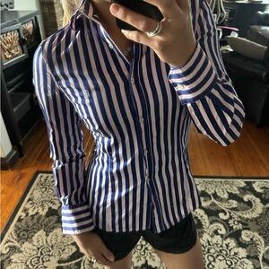 Ralph Lauren Blue and White Striped Blouse - Size XS